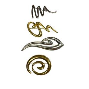Vintage Four Gold tone and Silver tone Modernist Squiggle and Swirl Womens Brooc
